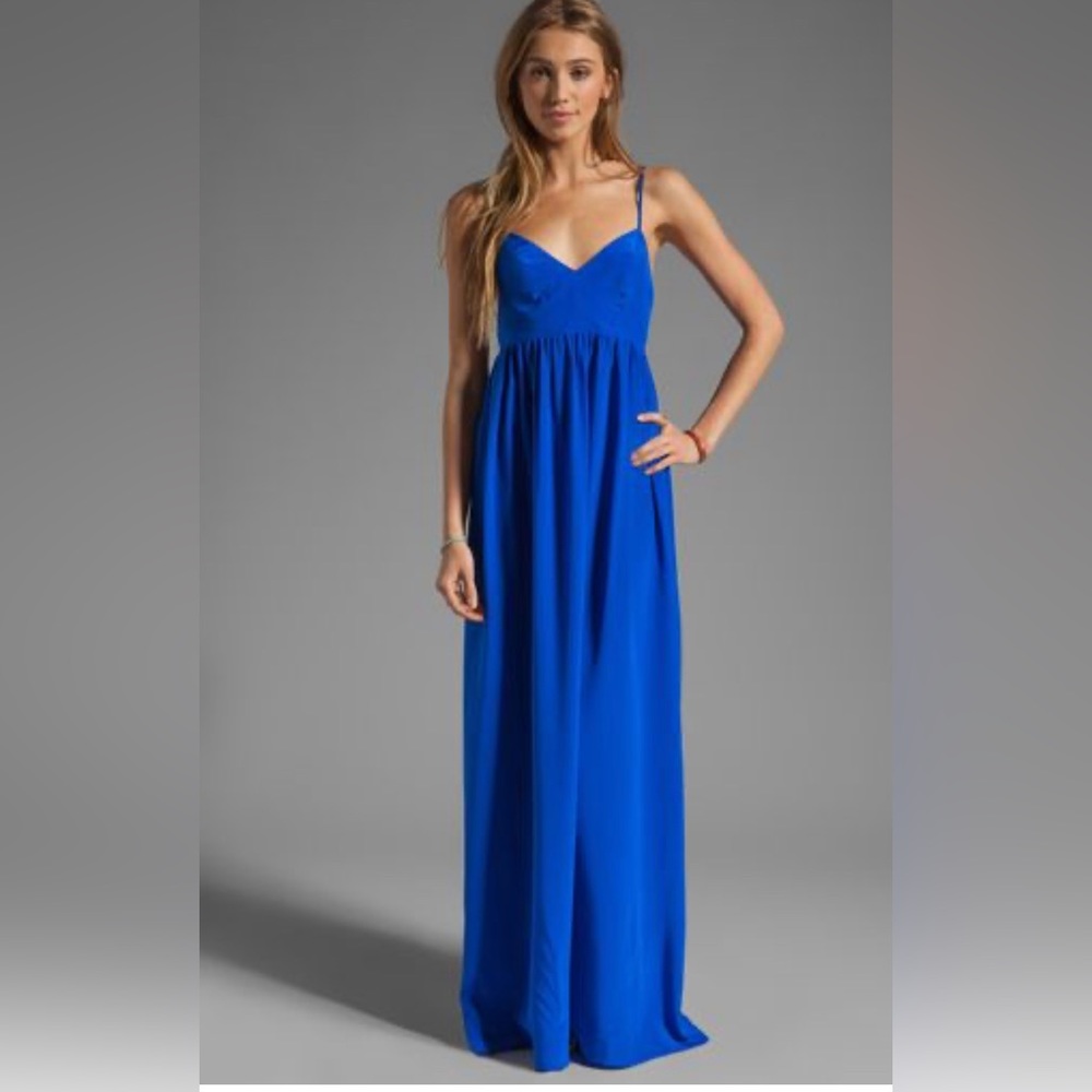 Cobalt Blue Silk Spaghetti Strap Floor Length Dress